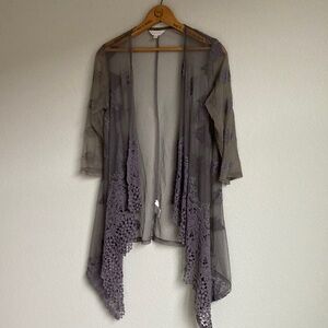 Whimsigoth Fairy Grunge Sheer Crochet lace open waterfall kimono jacket sz S